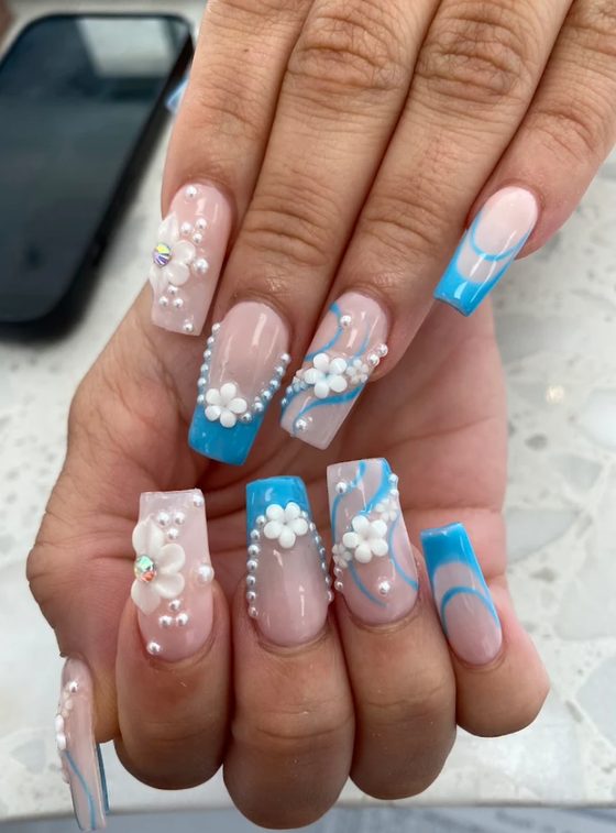 Blue French set with 3D florals