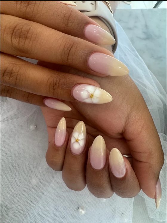 Nude ombre bridal set with a 3D flower